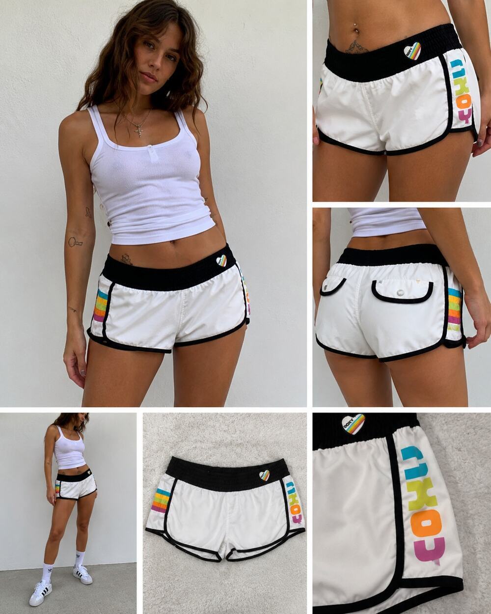 Roxy Rainbow Stripe Retro Surf Shorts Women's Medium Beach Y2K Coastal